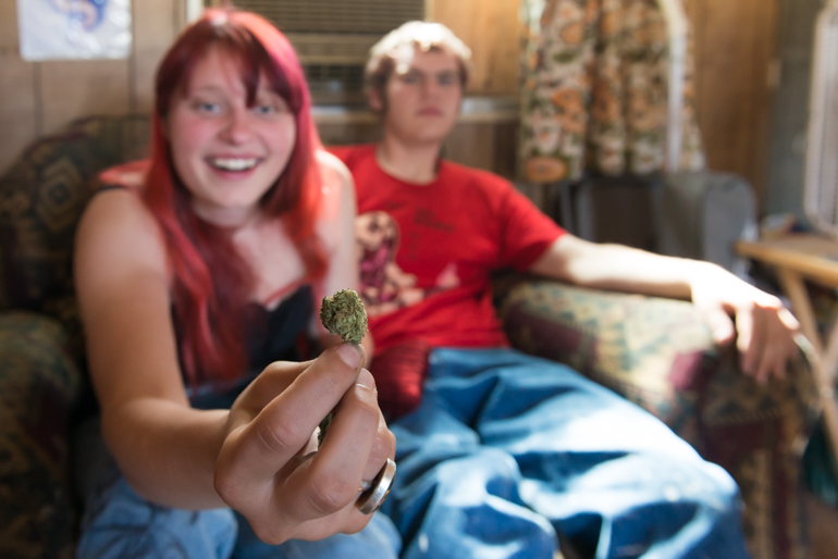 Stormy Clarke, 22, chooses to smoke medical marijuana to cope with her bouts of schizophrenia and bipolar depression instead of taking any prescribed pills  (Photo by Heidi de Marco/KHN).