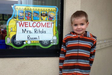 Rhett Krawitt, 6, outside his school in Tiburon, Calif. Seven percent of the children in his school are not vaccinated. (Photo courtesy of Carl Krawitt)