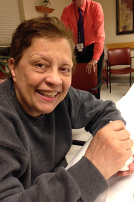 Brunhilde Ortiz’s condition improved dramatically, her daughter said, after the 84-year-old started attending a “daycare at night” Alzheimer’s program at the Hebrew Home at Riverdale in the Bronx, N.Y. Ortiz died of heart failure shortly after this story was produced. (Wendy Steinberg/Hebrew Home)