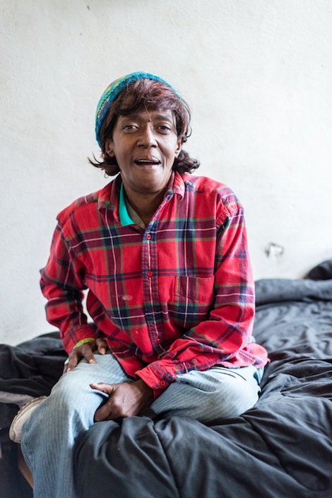 Loren Jones, 63, at her apartment in Berkeley, Calif. Jones was homeless when she was diagnosed with HIV. (Heidi de Marco/KHN)