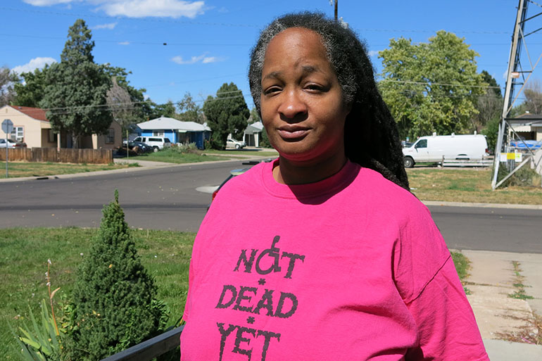 Anita Cameron, a board member of the group "Not Dead Yet," opposes Proposition 106. (John Daley/CPR)