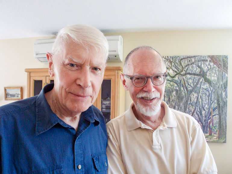 Partners Edwin Fisher, 85, and Patrick Mizelle, 64, moved to Rose Villa in Portland, Oregon, from from Georgia about three years ago. Fisher and Mizelle worried residents of senior living communities in Georgia wouldn’t accept their gay lifestyle. (Anna Gorman/KHN)