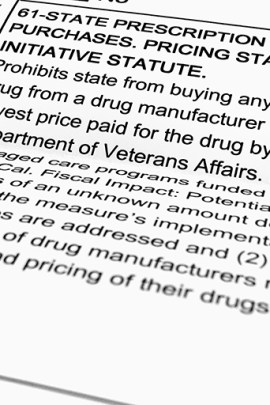 Orange County, CA, USA - October 20, 2016: Proposition 61 Ballot form on healthcare drug pricing.