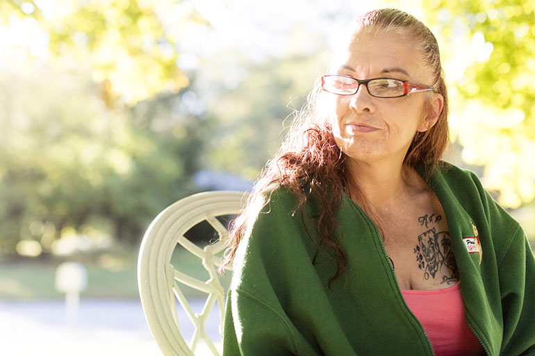 Julie Estrada-Medina, 48, was released from prison in Indiana in July after serving two years on a habitual traffic violator charge. She says she has diabetes, gastrointestinal issues, asthma, and severe anxiety, for which she relies on a wide variety of medications. Estrada-Medina thought she had filed for Medicaid, but that she never received confirmation and had to enroll a second time. (Philip Scott Andrews/For KHN)