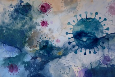 watercolor illustration of coronavirus cells