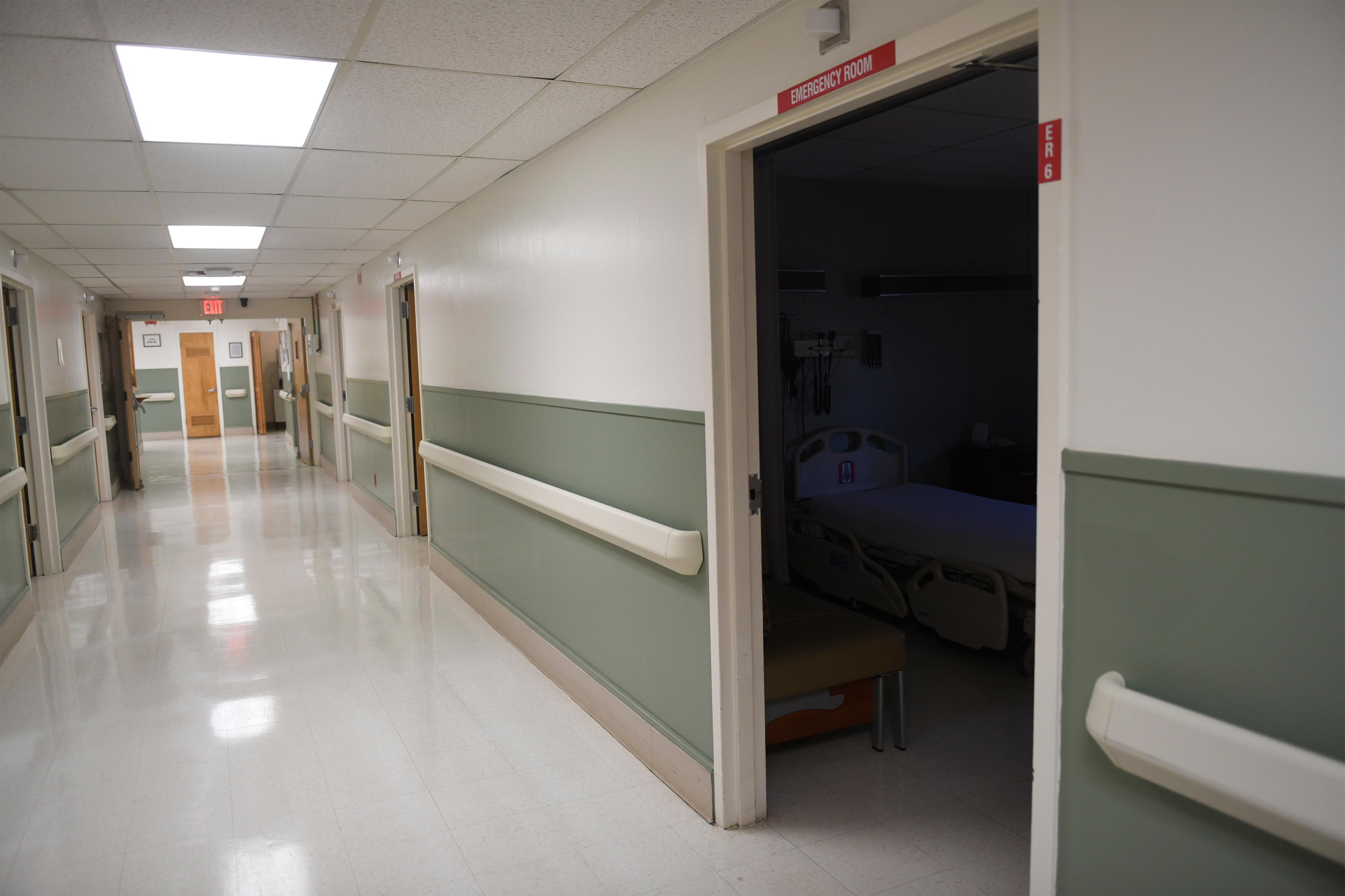 A photo shows a hallway inside of Crosbyton Clinic Hospital.
