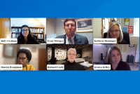 A photo shows panelists on a video call.