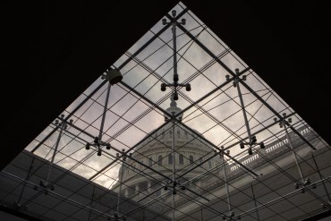 A photo shows the roof of the U.S. Capitol as seen through a skylight in its interior.