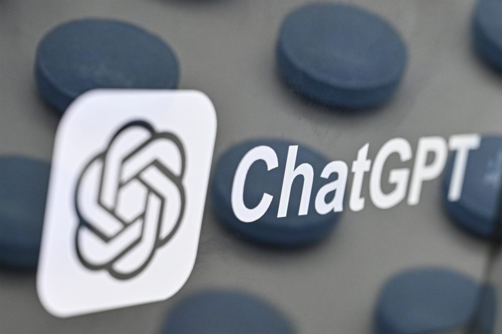 A photo illustration of the ChatGPT logo with pills overlayed on top of it.