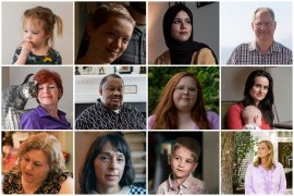 The image is divided into twelve boxes and each box pictures a different person.