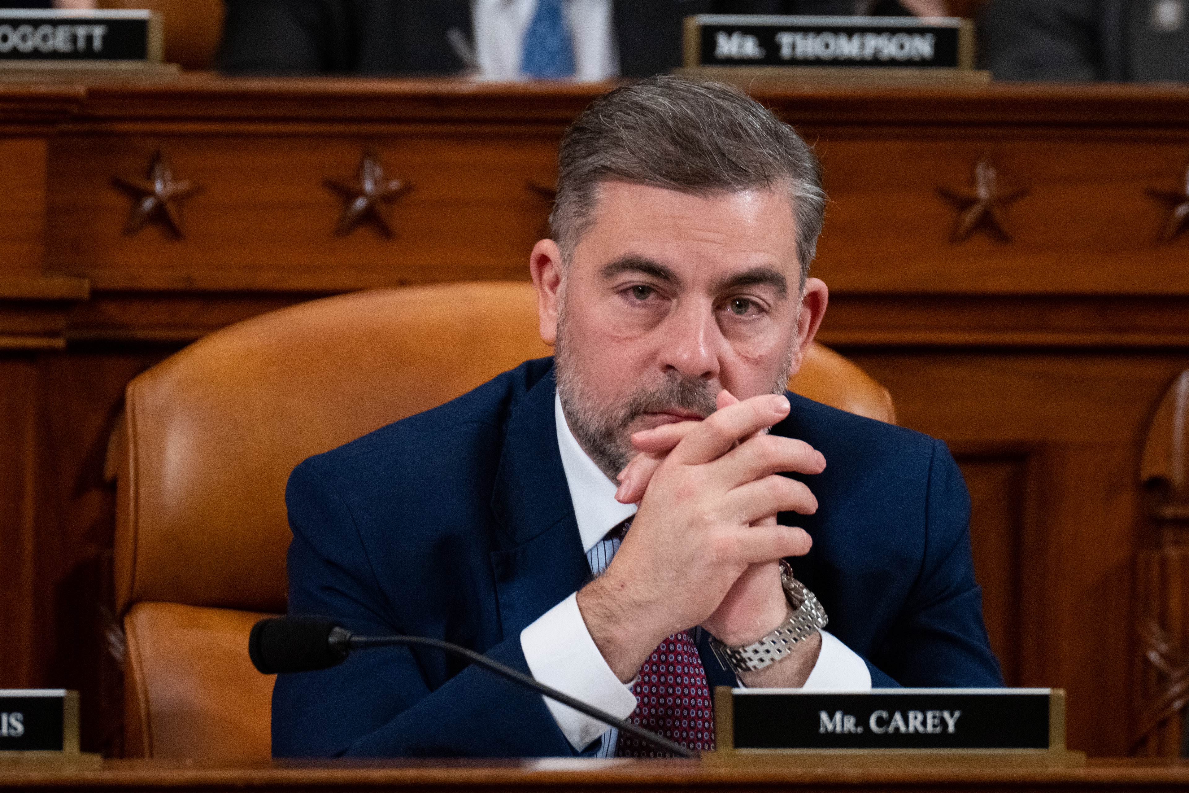 A photo of Congressman Mike Carey sitting during a House hearing.