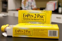 A photo of two EpiPen packs.