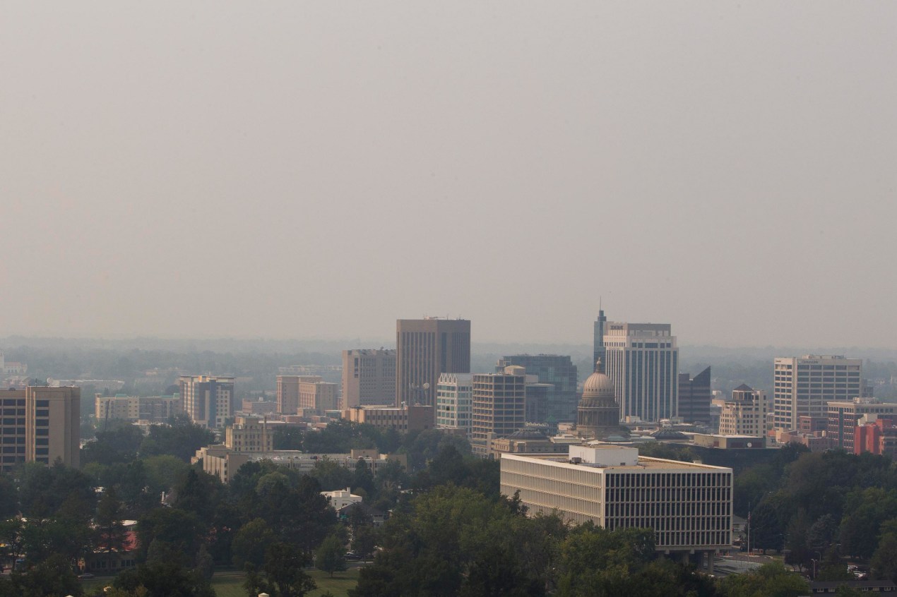 A photo of Boise, Idaho's skyline filled with wildfire smoke.
