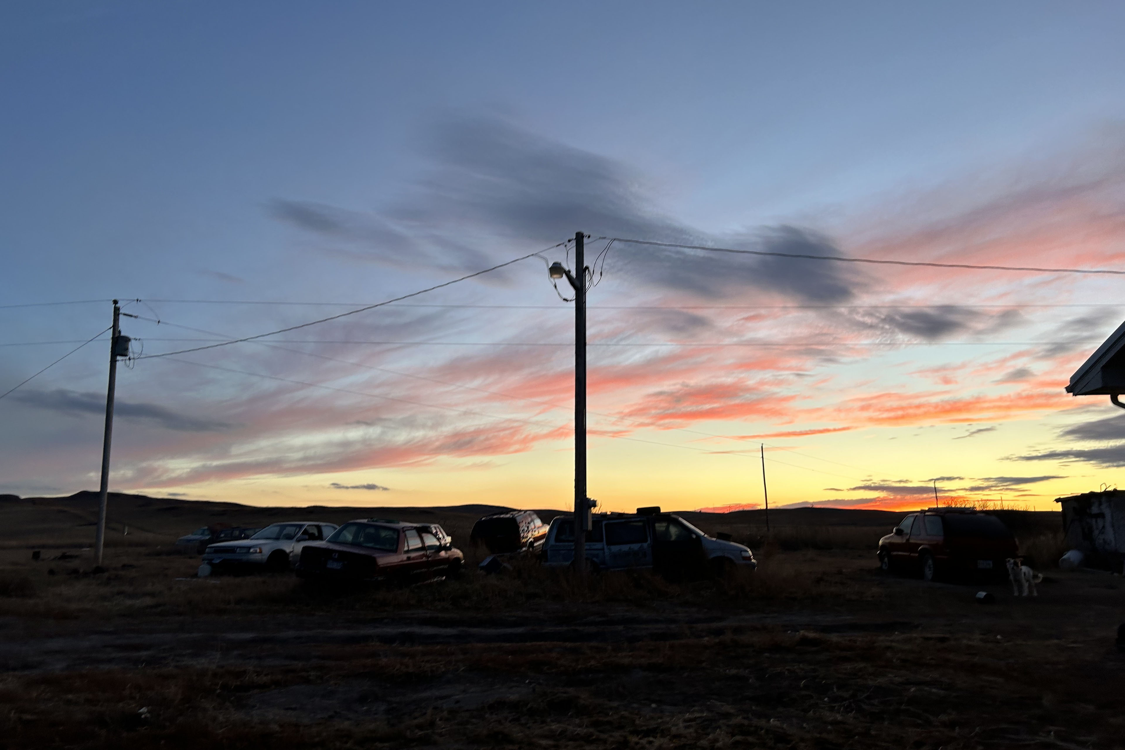 A vivid sunset in Hisle on the Pine Ridge Reservation in South Dakota.