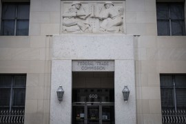 Signage outside the Federal Trade Commission headquarters in Washington, DC.