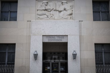 Signage outside the Federal Trade Commission headquarters in Washington, DC.