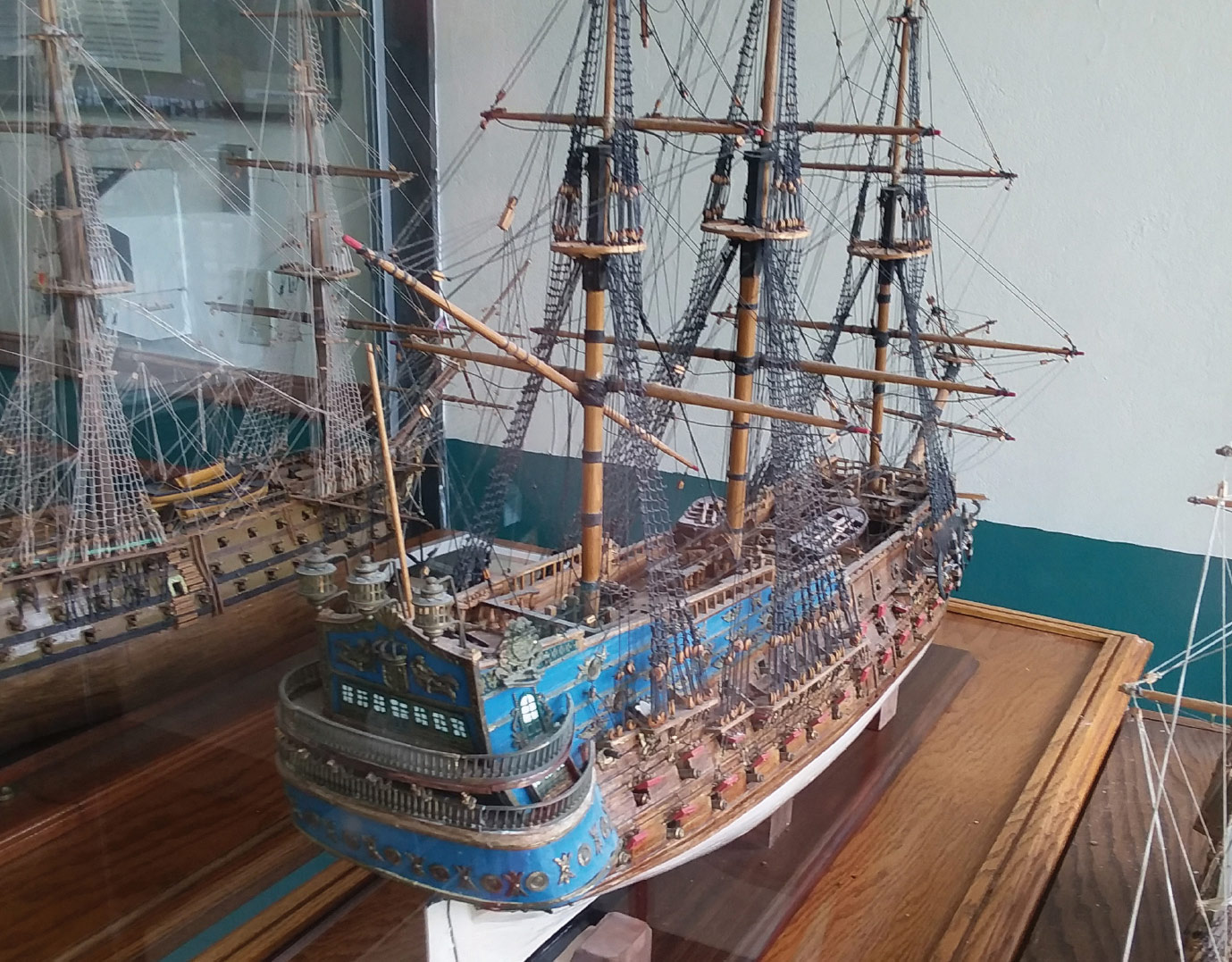 A photo of a model ship.