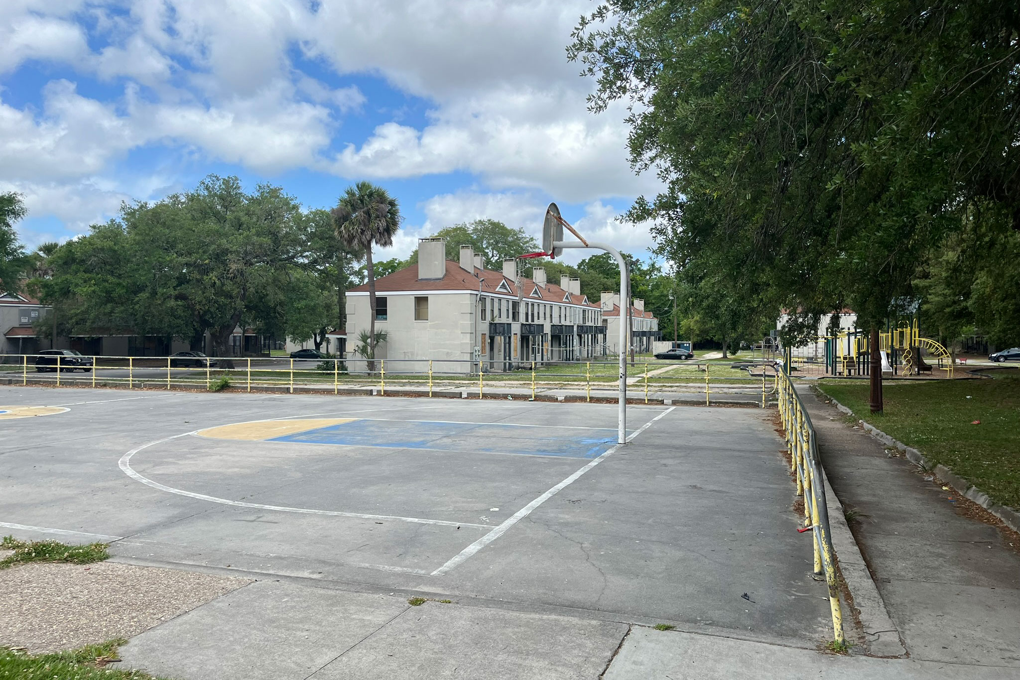 A view from the basketball court in the middle of Yamacraw Village.