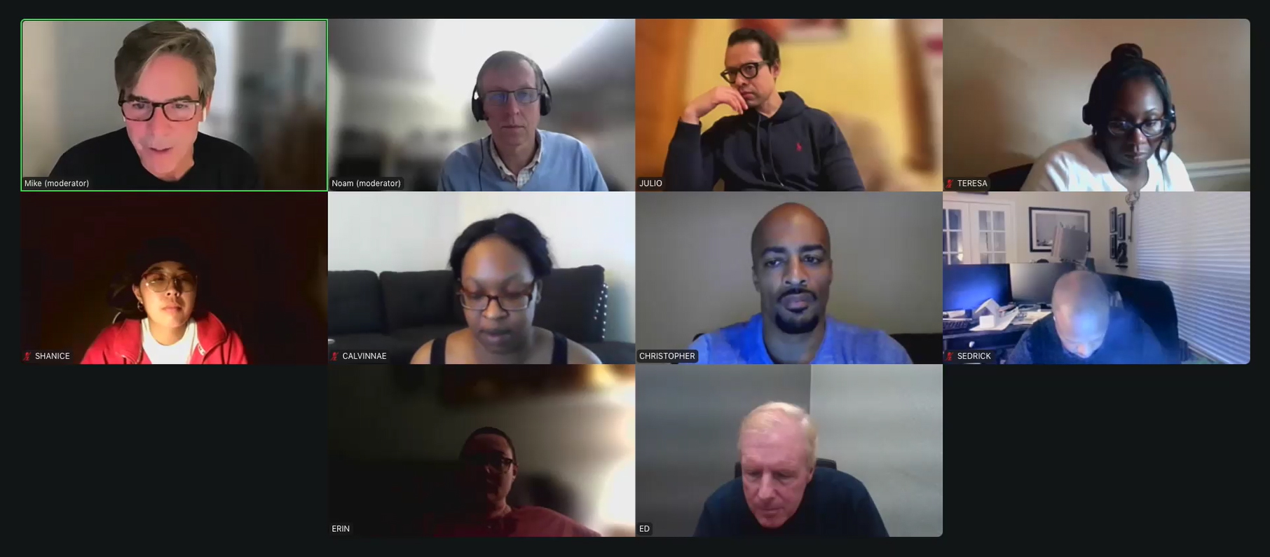 A photo of several people on a Zoom video call.