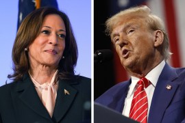 A photo of Vice President Kamala Harris next to a photo of former President Donald Trump.