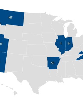 A photo of a map with the nine states that would undo Medicaid expansion if federal funding is cut.