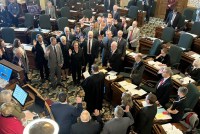 A photo of new Montana state senators being sworn in.