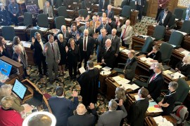 A photo of new Montana state senators being sworn in.