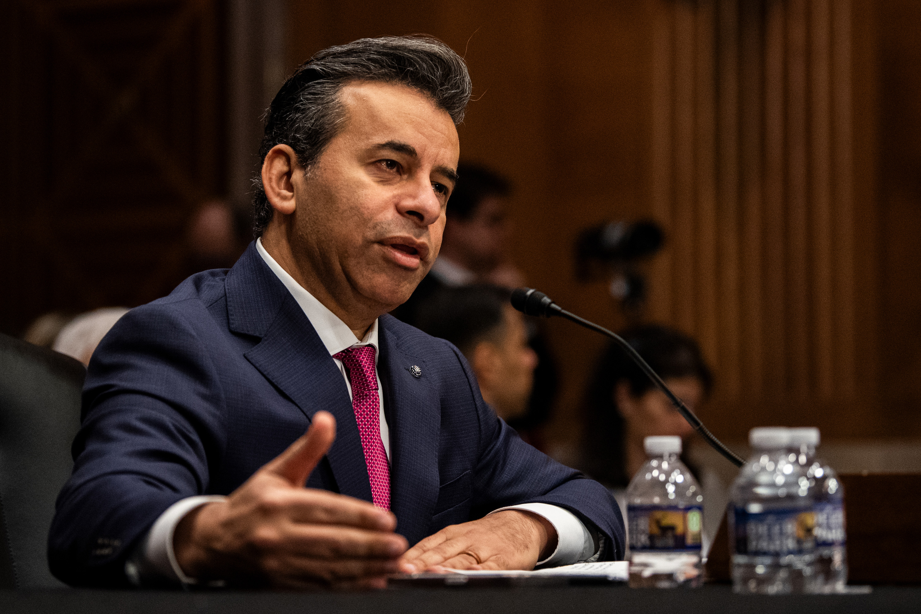 A photo of Marty Makary speaking into a microphone in a Senate hearing room.