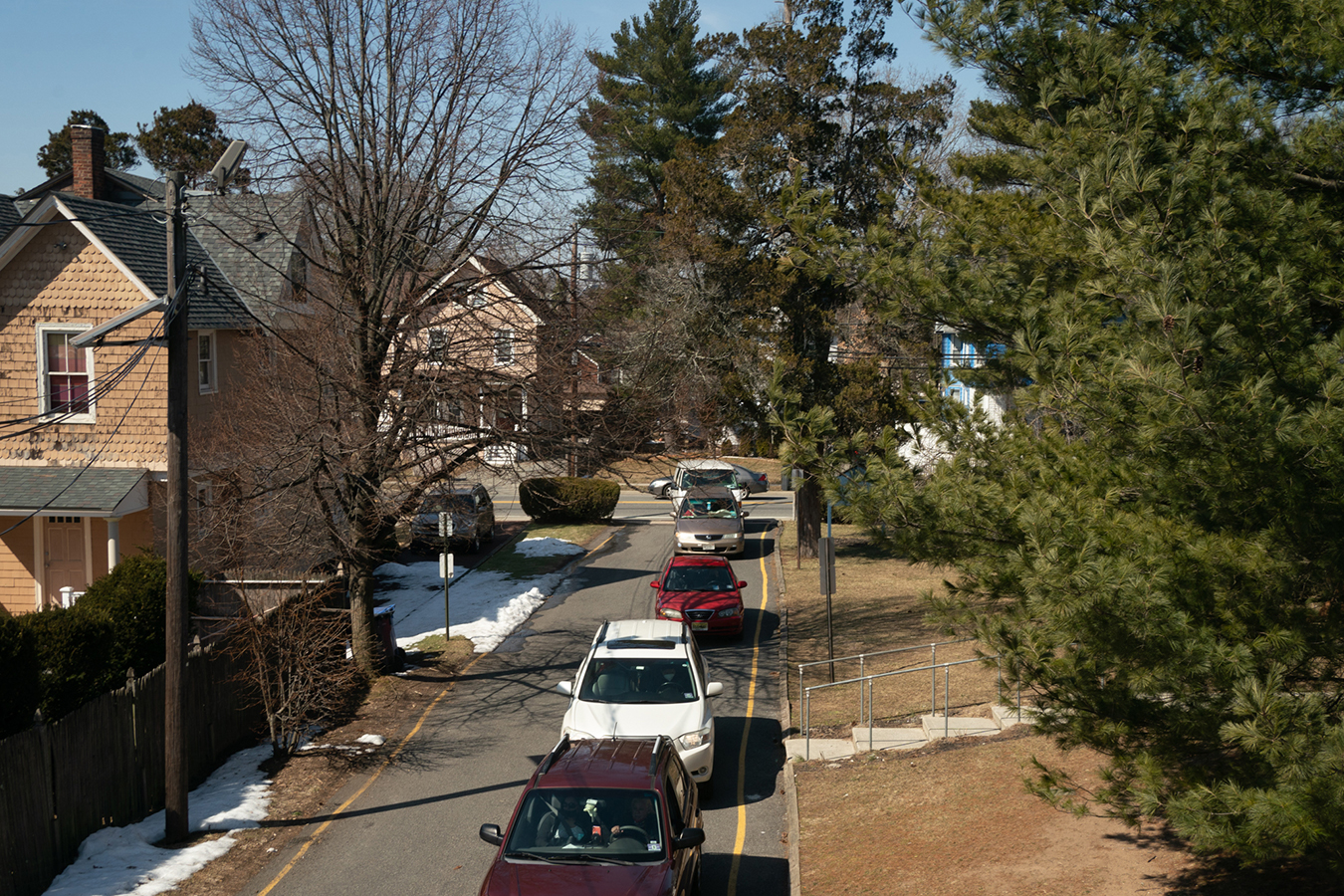 Lineup of cars outside a food pantry