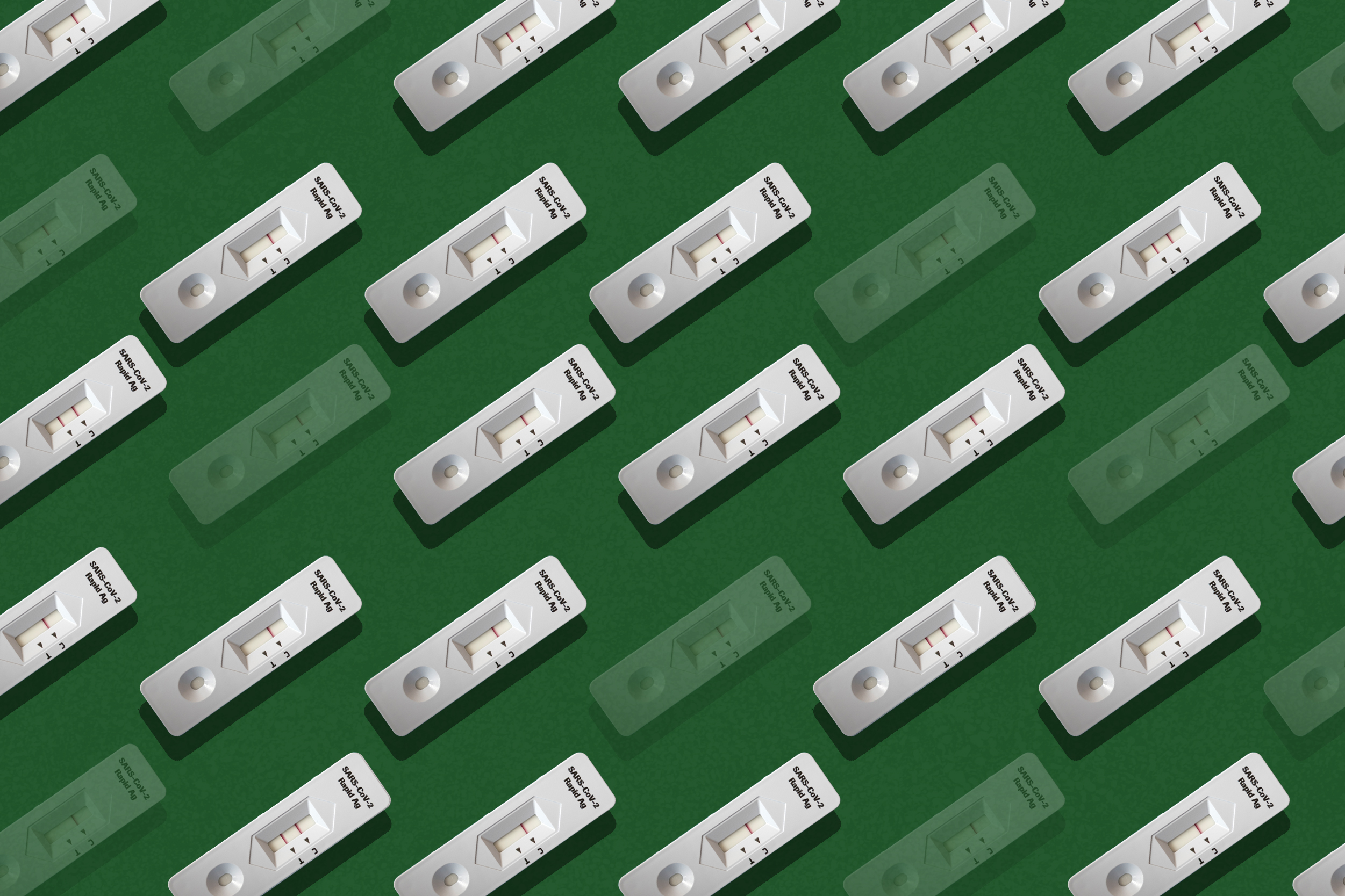 Rows of at-home rapid covid tests are seen disappearing in this photo illustration.