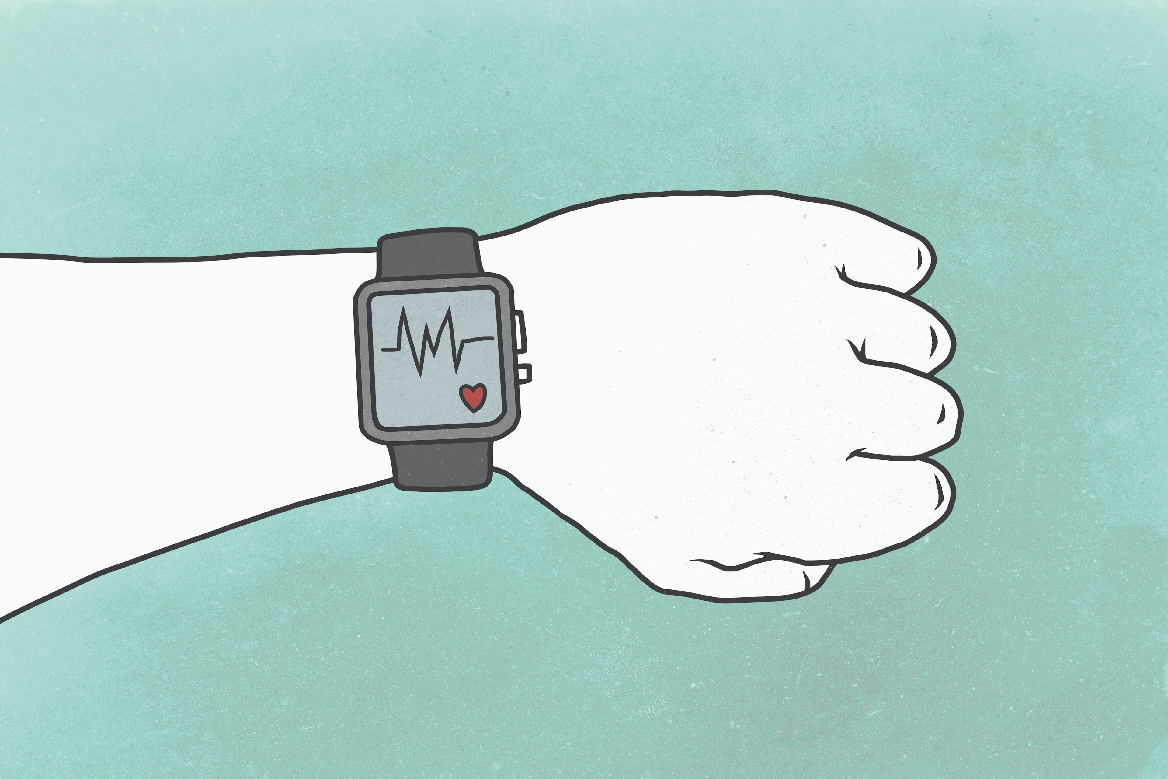illustration of an arm with a smart watch tracking a heart beat on the wrist