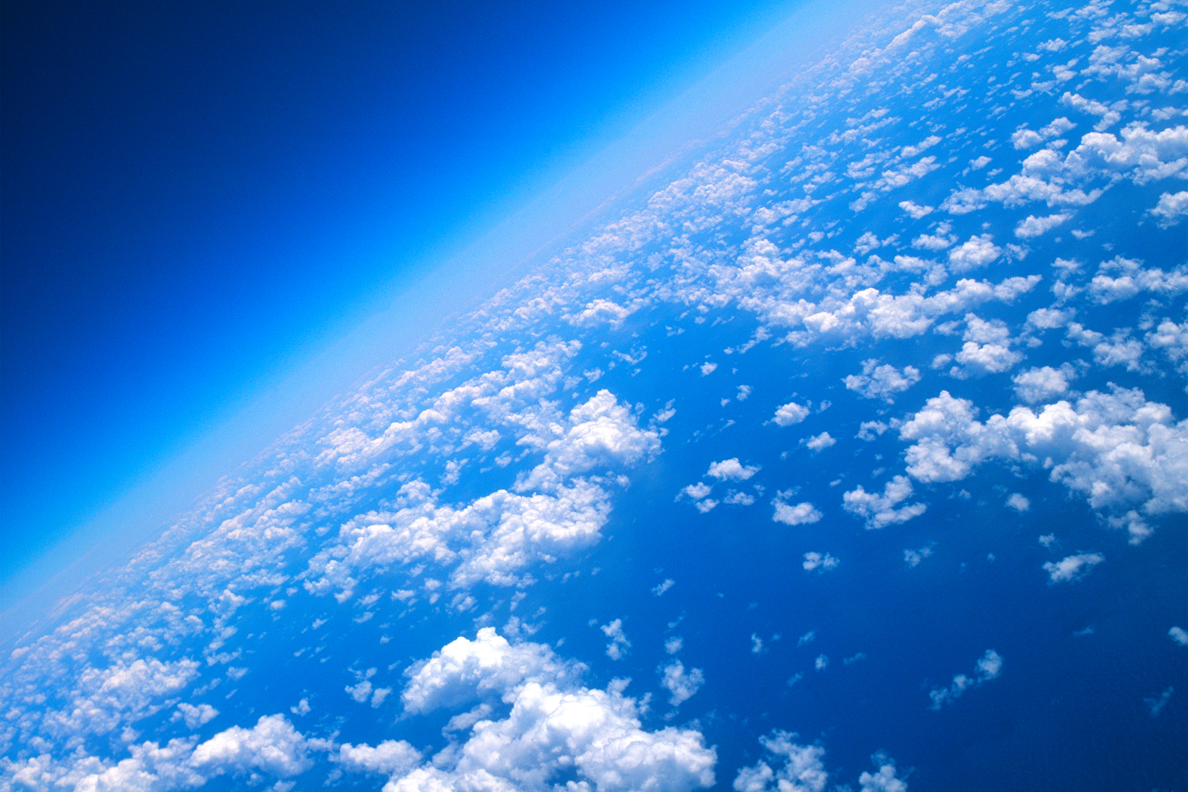 A photo of the Earth shows its atmosphere.