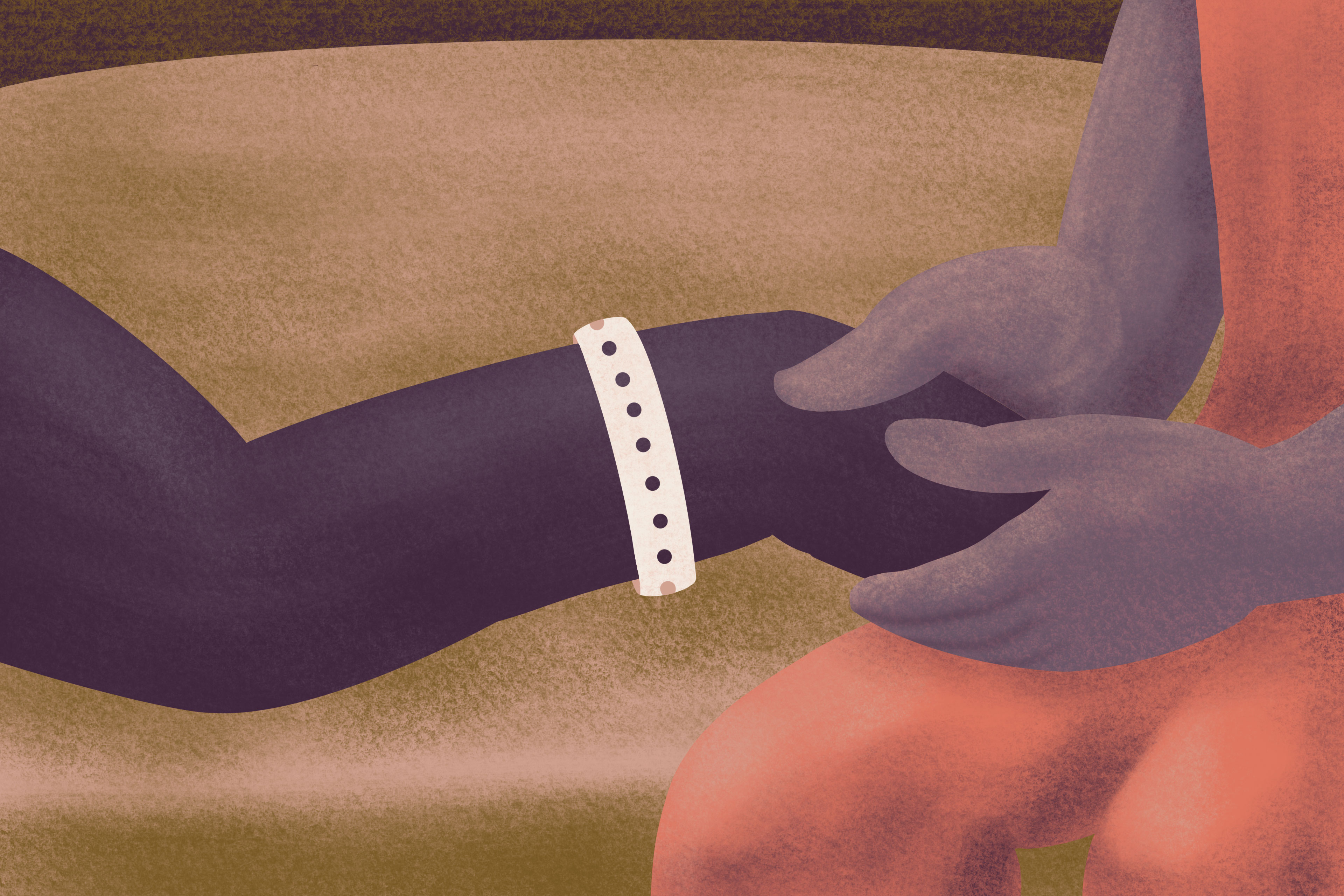 A digital illustration of someone holding the hand of someone lying in bed.