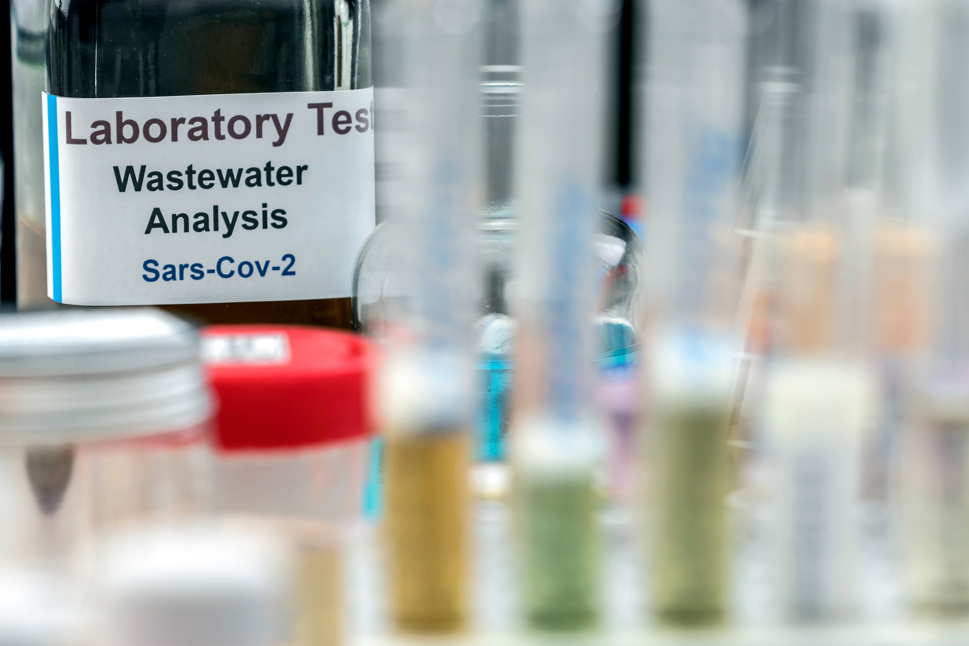 A photo shows a lab set up to test wastewater samples for covid-19.
