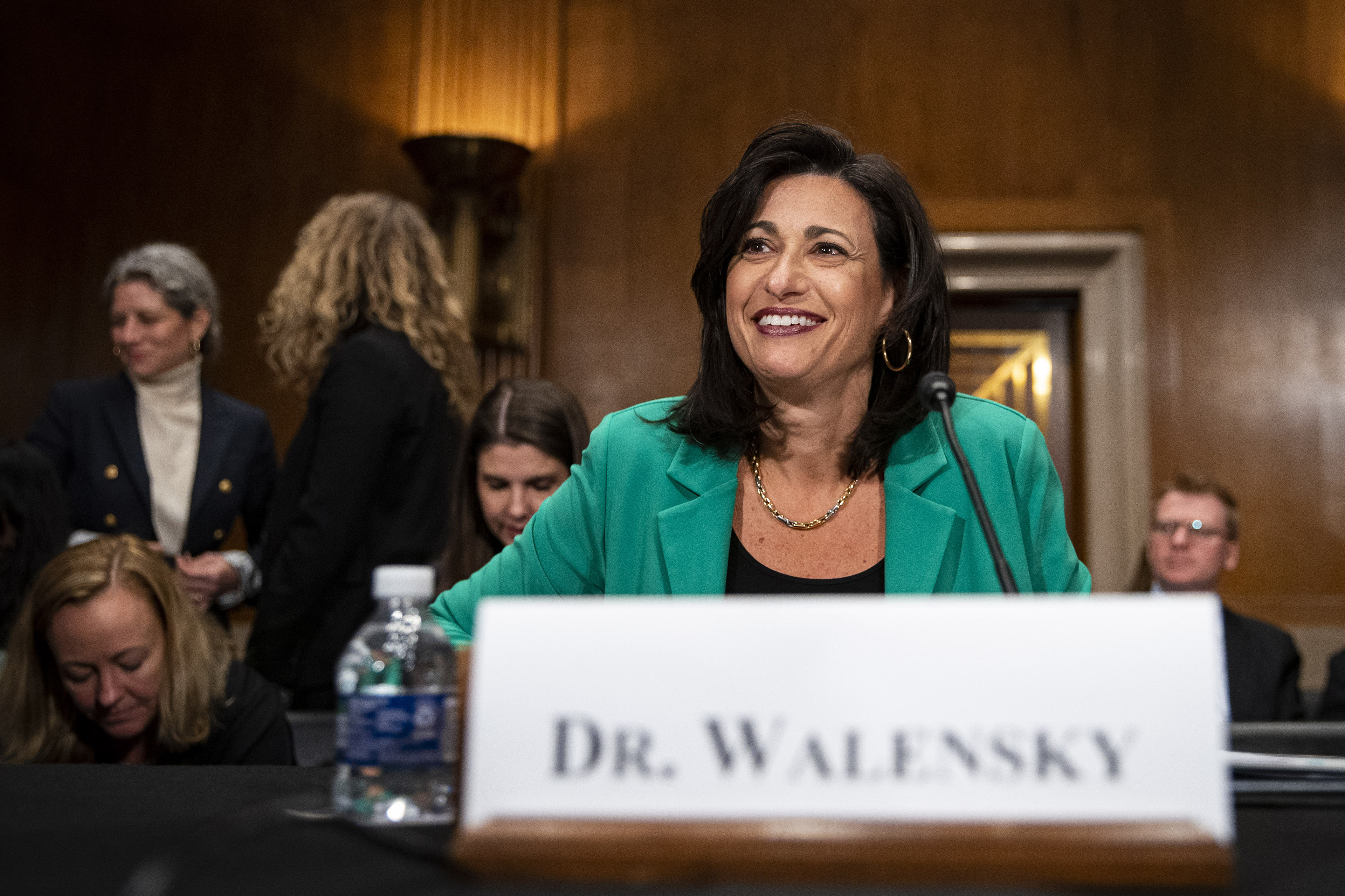 A photo of Rochelle Walensky at a Senate hearing.