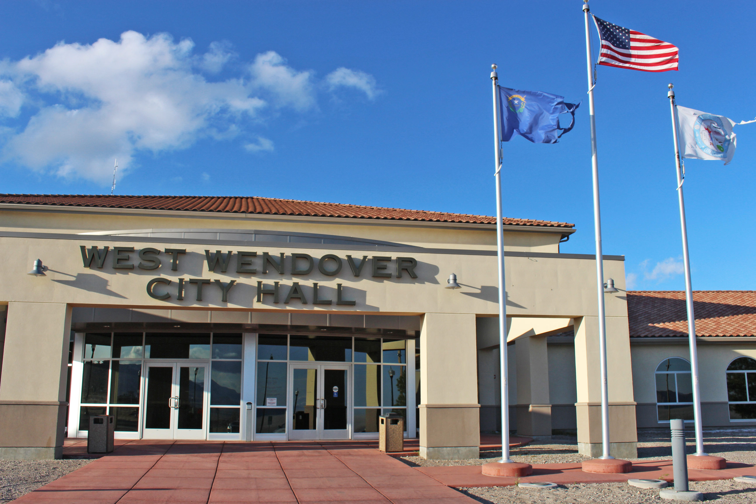 A photo of the exterior of West Wendover City Hall.