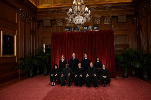 Justices of the US Supreme Court pose for their official photo at the Supreme Court in Washington, DC on October 7, 2022. (Seated from left) Associate Justice Sonia Sotomayor, Associate Justice Clarence Thomas, Chief Justice John Roberts, Associate Justice Samuel Alito and Associate Justice Elena Kagan, (Standing behind from left) Associate Justice Amy Coney Barrett, Associate Justice Neil Gorsuch, Associate Justice Brett Kavanaugh and Associate Justice Ketanji Brown Jackson.