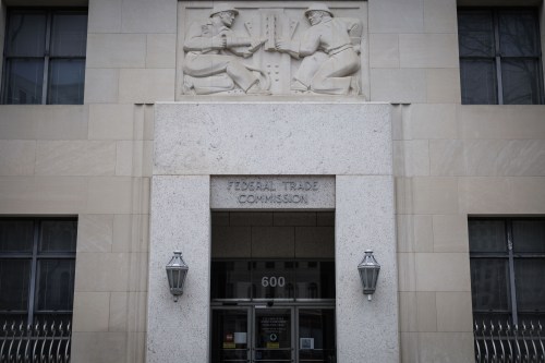 Signage outside the Federal Trade Commission headquarters in Washington, DC.