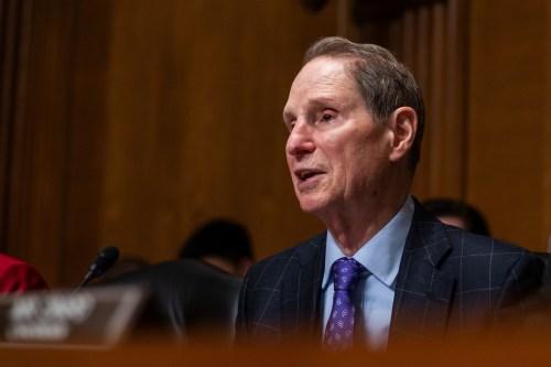A photo of Senator Ron Wyden speaking at the dais during a Senate hearing.