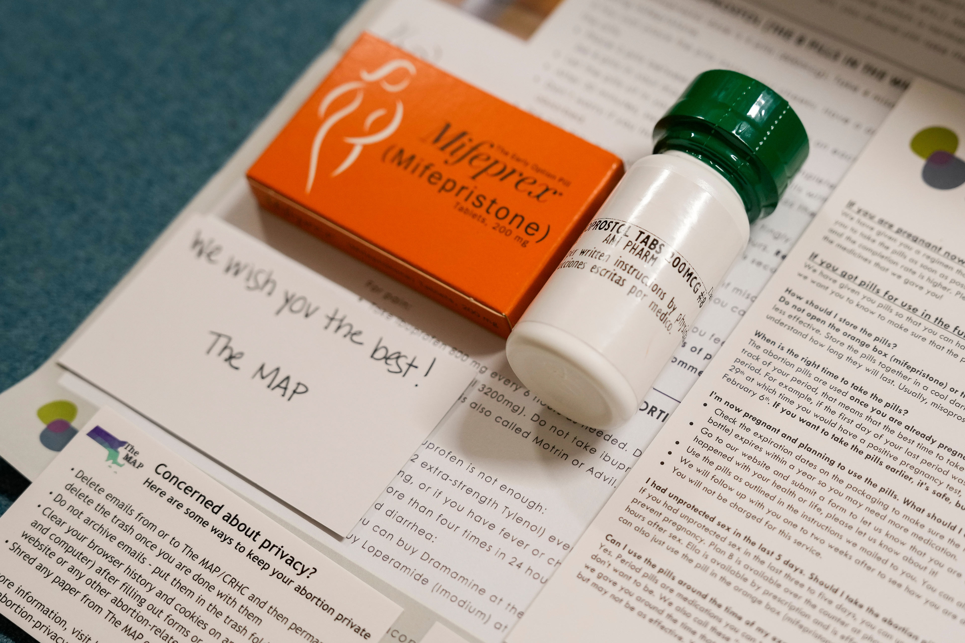 A photo of a mail package containing mifepristone and misoprostol.