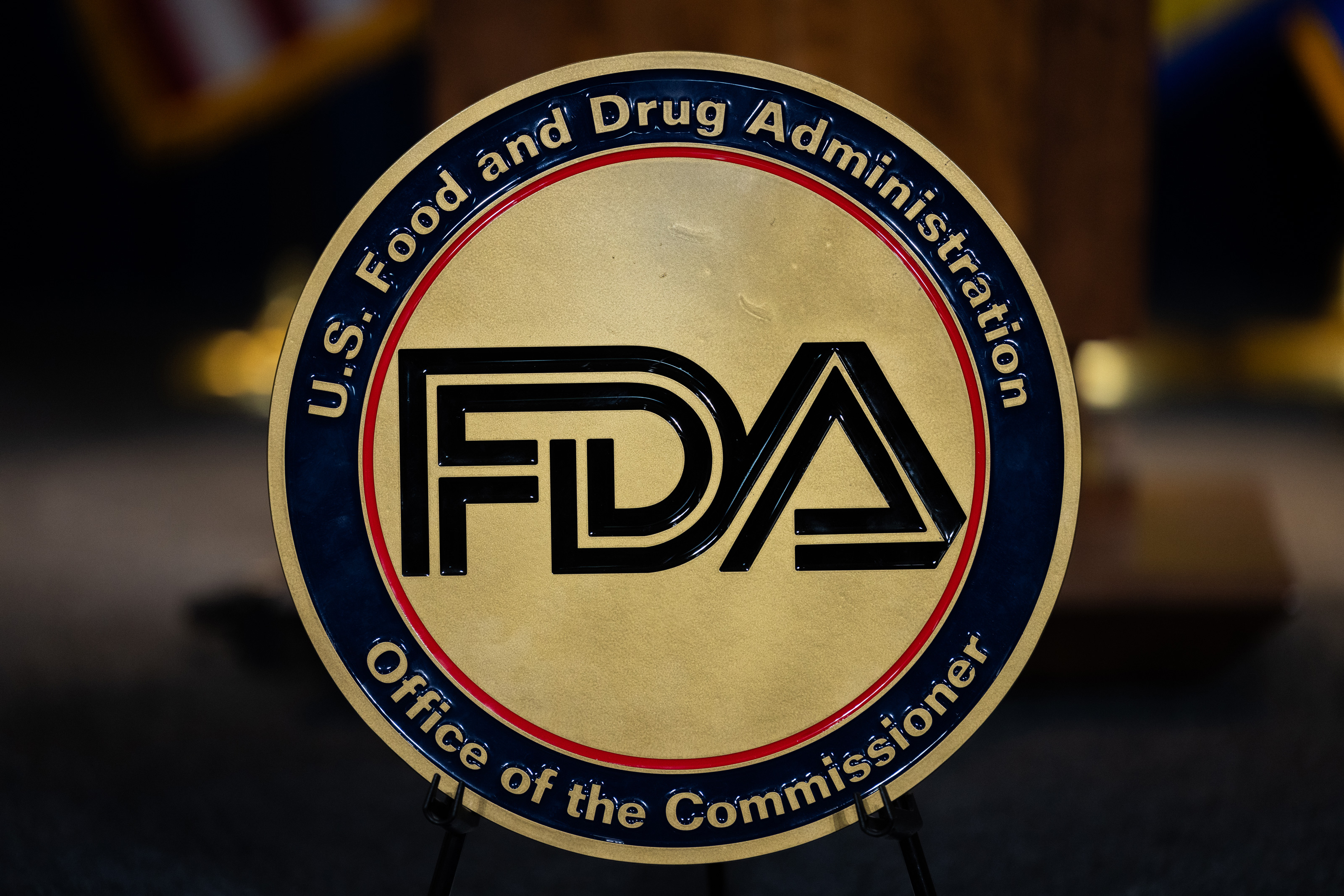 A photo of the insignia for the Food and Drug Administration.