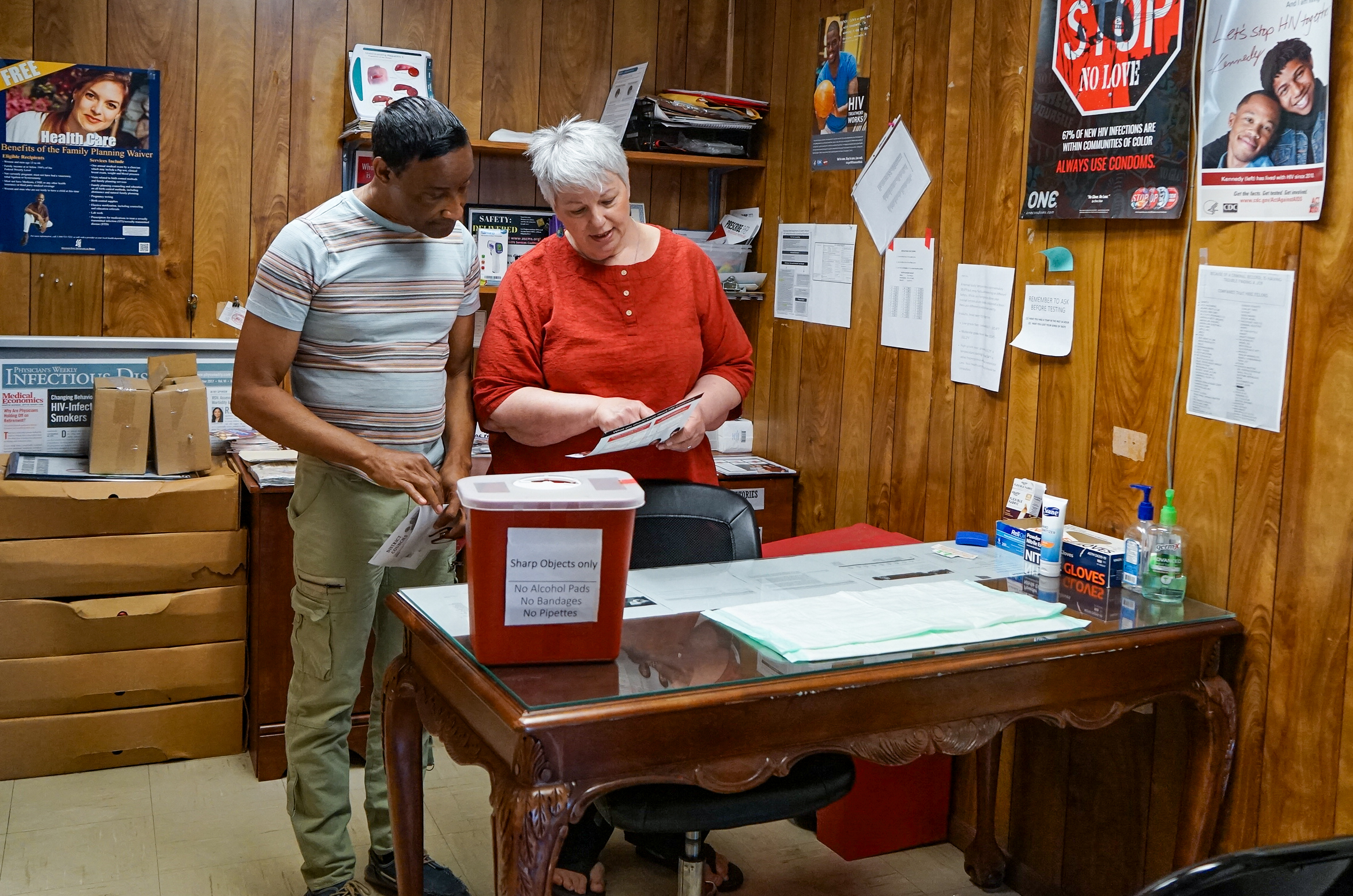 Kathy Garner and Sean Fortenberry, at Mississippi’s AIDS Services Coalition, have stalled HIV testing in the clinic (above) because of delayed federal funds. The coalition combats the HIV epidemic by providing testing and housing support to people living with HIV, or at risk of infection. People without stable housing are at higher risk of acquiring HIV – and are more likely to die of HIV-related causes.