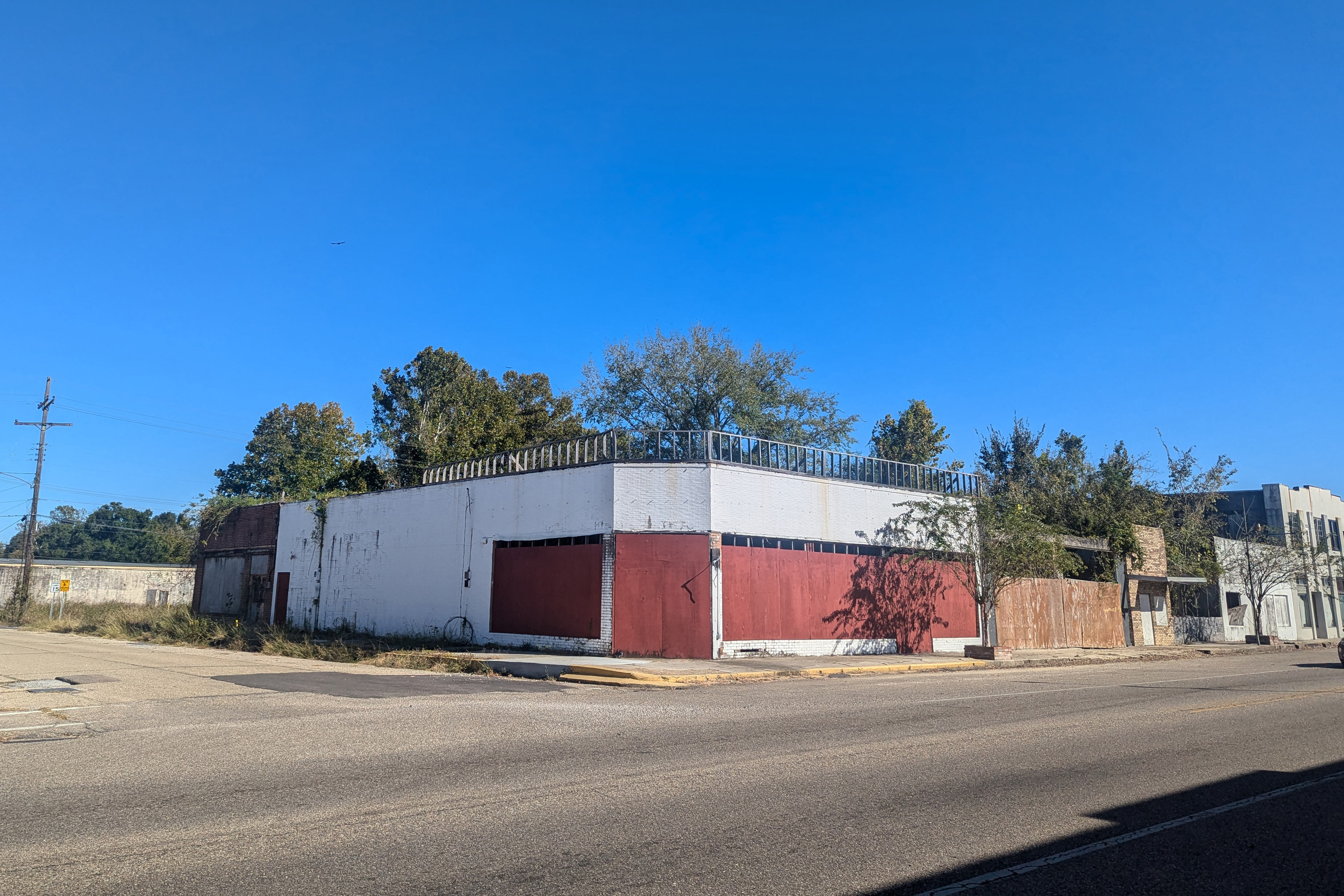A photo of boarded-up buildings in Bogalusa.