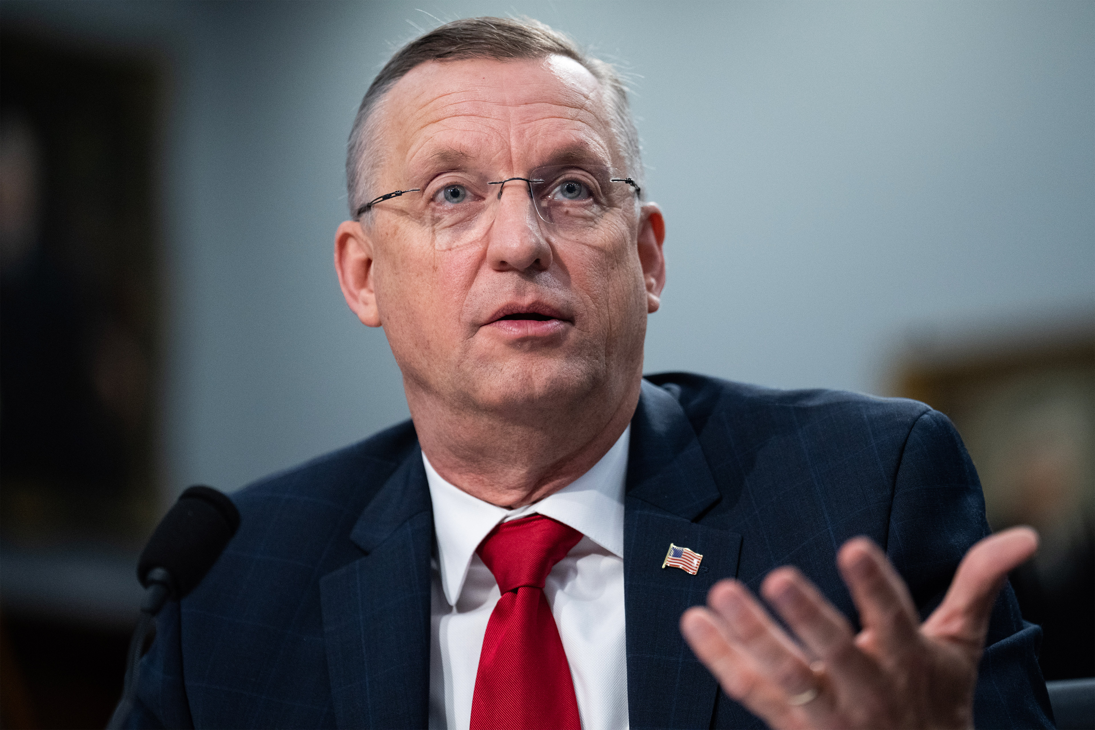 A photo of VA Secretary Doug Collins testifying at a House Appropriations Subcommittee hearing.