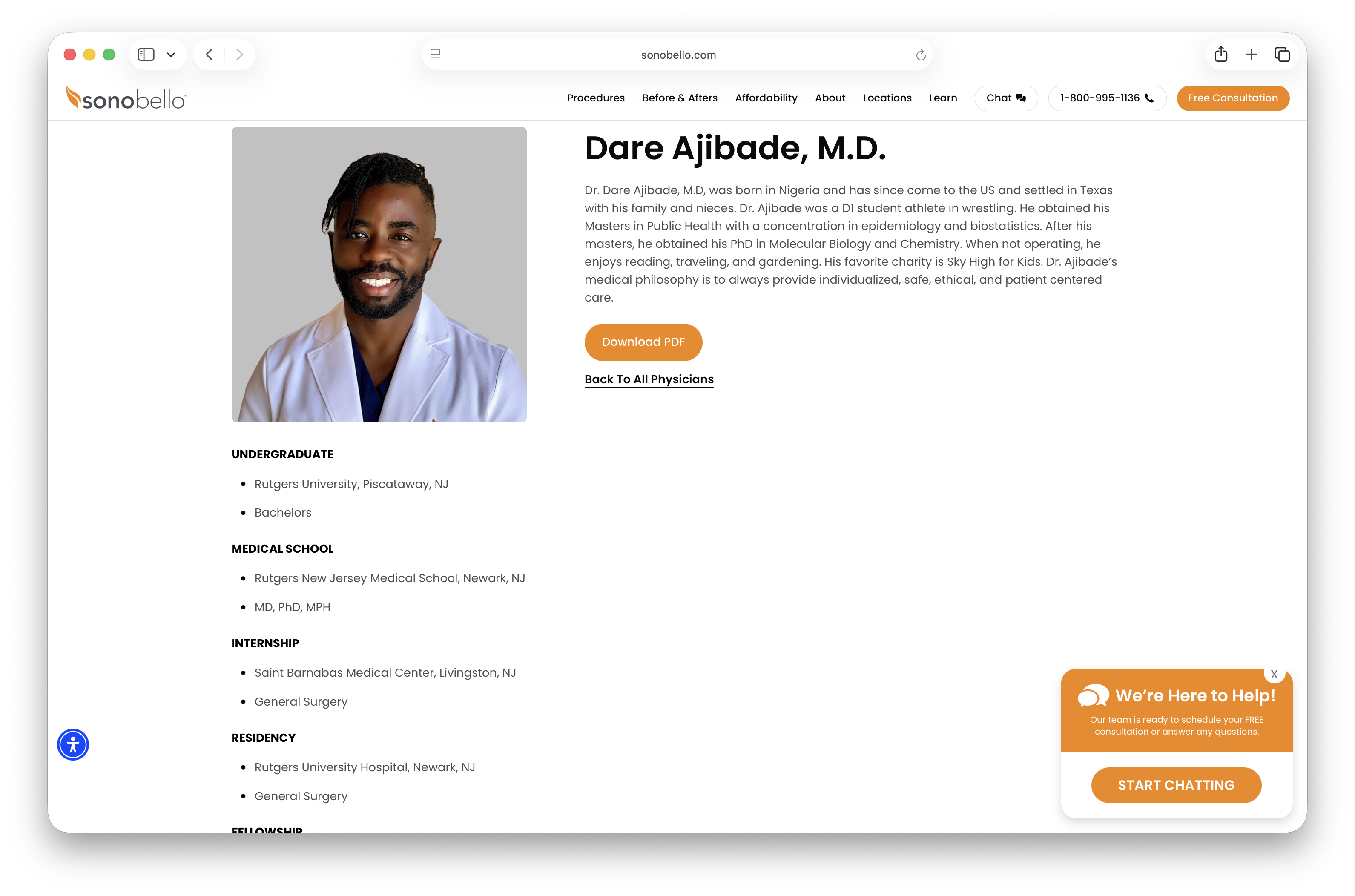 Screenshot of cosmetic surgeon Dare Ajibade