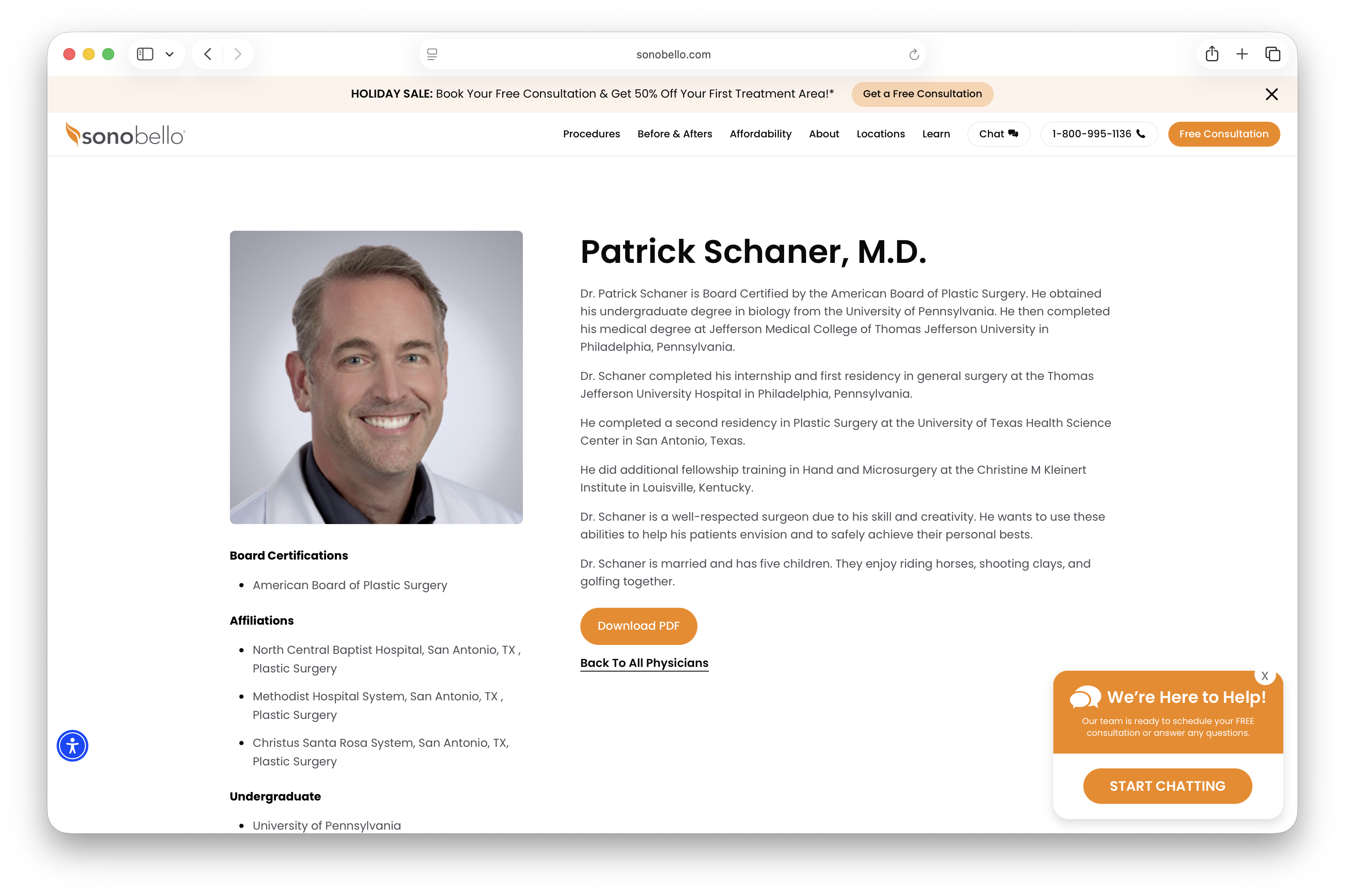 Screenshot of Patrick Schaner, a Sono Bello medical director