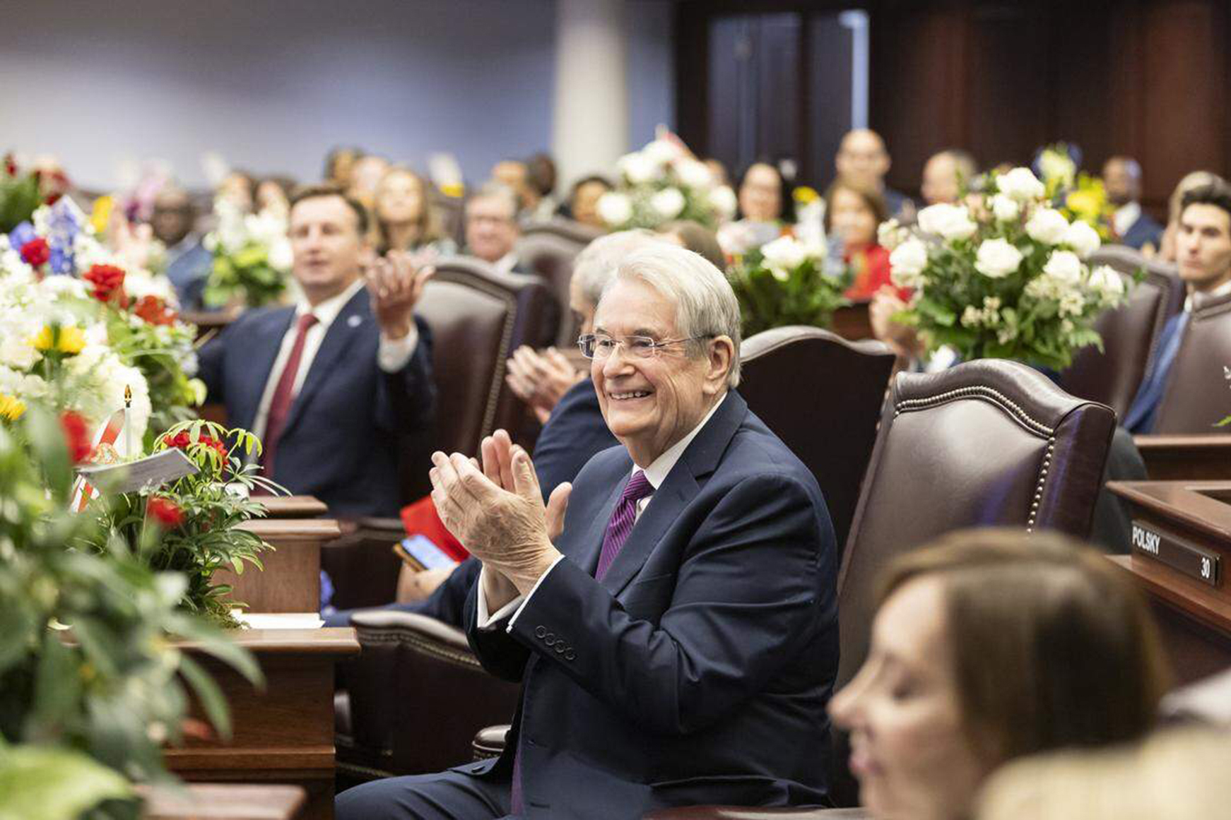 Don Gaetz claps during the first day of the legislative session at the Florida State Capitol.