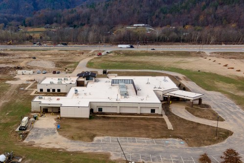 An aerial view of the wreckage at Unicoi County Hospital after it flooded.