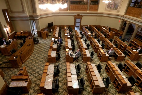 An overhead photo of a legislature.