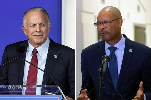 Two images shown side by side. On the left is incumbent Nevada Gov. Joe Lombardo, a Republican. On the right is his Democratic challenger, Nevada Attorney General Aaron Ford.